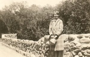 Audrey Jones at stone wall